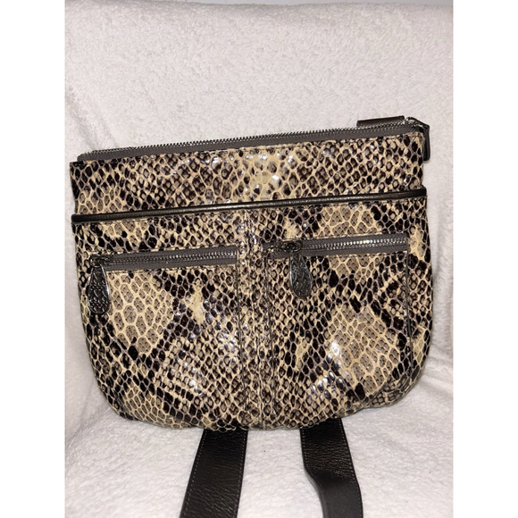Brighton Womens Brown Snake Print Leather Adjustable Strap Crossbody Bag - Picture 9 of 11
